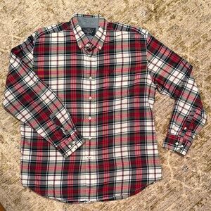 Nautica Red Green Plaid Button Down Shirt 100% Cotton Men’s XL Like New